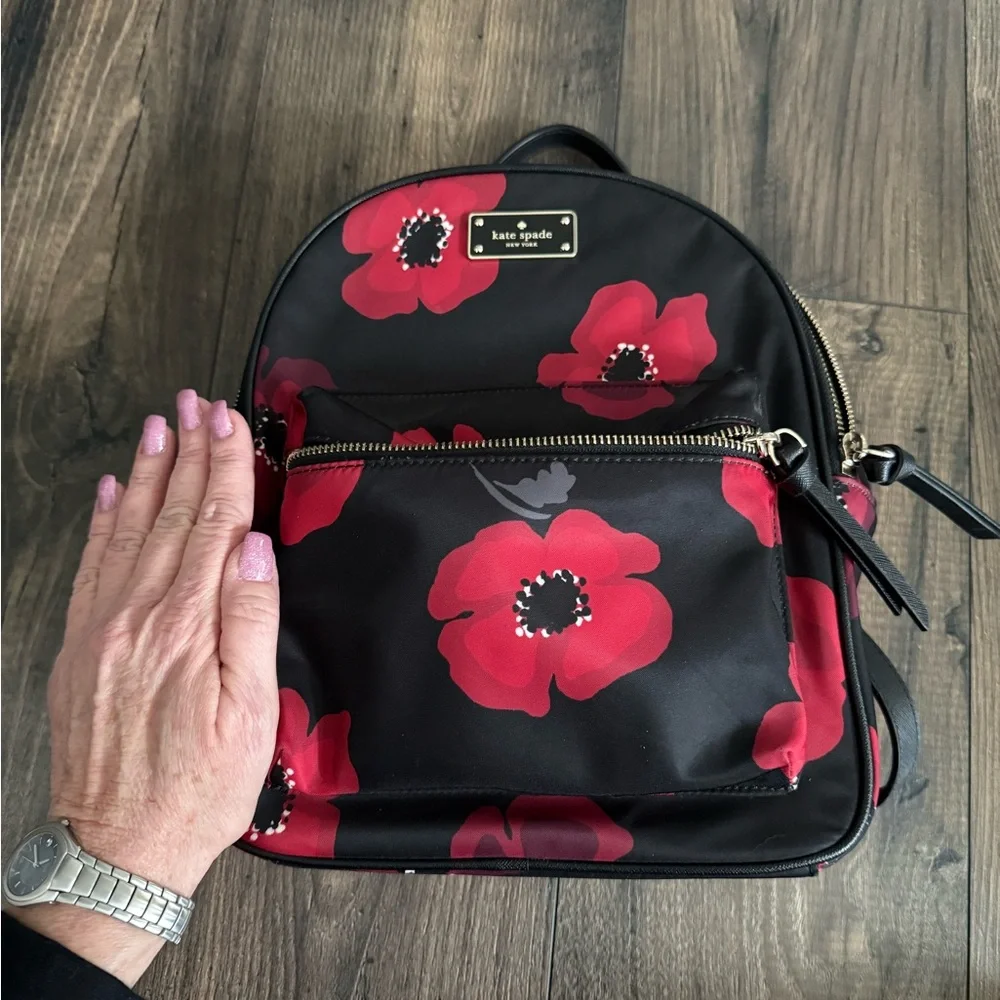 Kate Spade Red and Black Floral Backpack - Picture 4 of 8